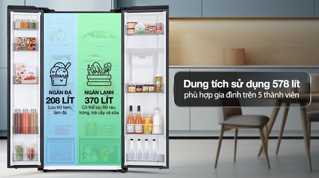 Thiết kế ngăn lạnh - ngăn đá tủ lạnh Samsung RS57DG410EB4SV
