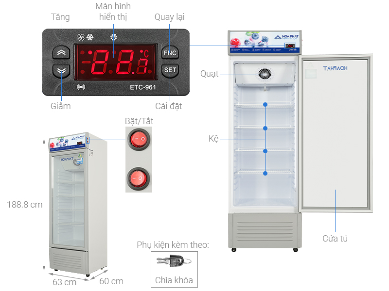 Tủ mát Hoà Phát 280 lít HSR D6280 Thông số