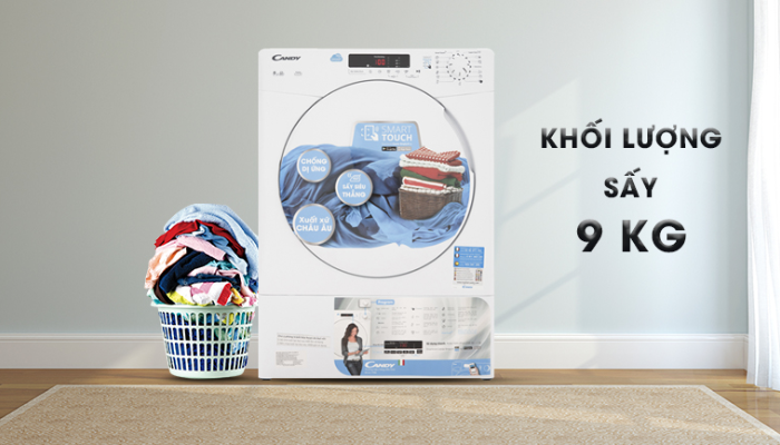 Máy sấy thông hơi Candy 9 kg CS V9DF-S-khối lượng sấy