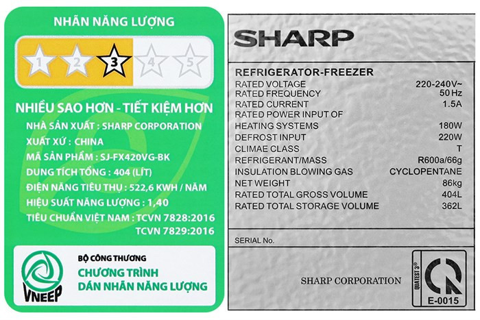 Tủ lạnh Sharp Inverter 362 lít Multi Door SJ-FX420VG-BK
