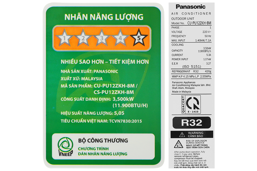 Điều hoà Panasonic 1 chiều Inverter 11.900BTU CU/CS-PU12ZKH