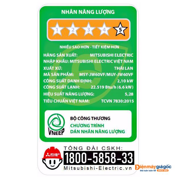 Điều hòa Mitsubishi Electric 1 chiều 21000BTU inverter JW60VF