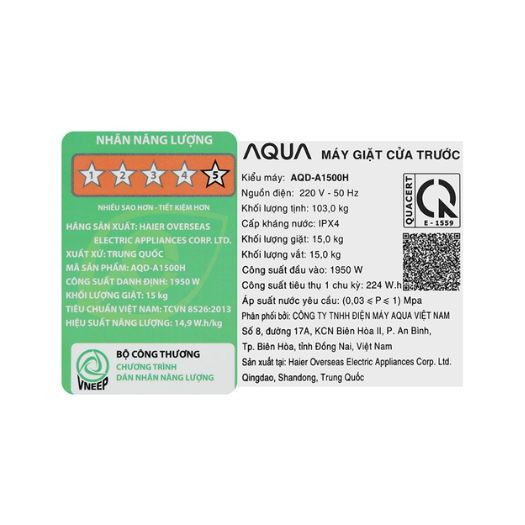 Máy giặt sấy  Aqua Inverter 15 kg AQD-A1500H.PS Lồng ngang