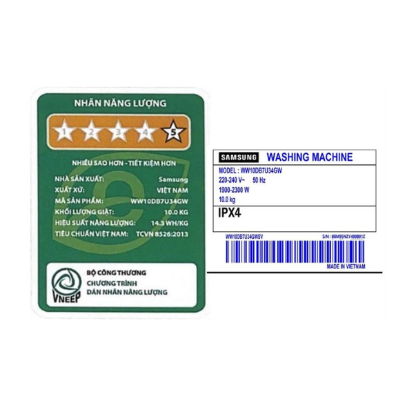 Máy giặt Samsung Bespoke AI EcoBubble Inverter 10 kg WW10DB7U34GWSV Lồng ngang